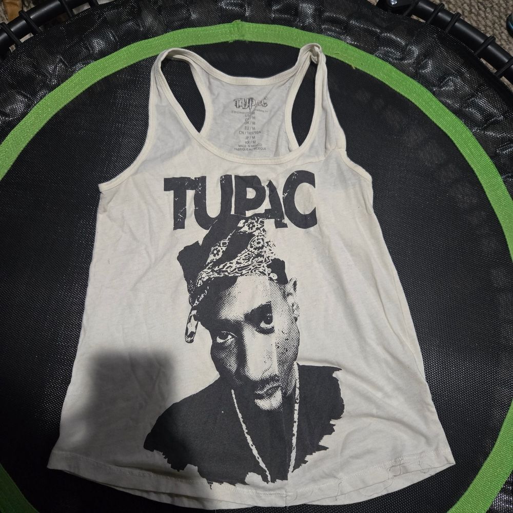 Tupac Graphic Racerback Tank - White with Black Print